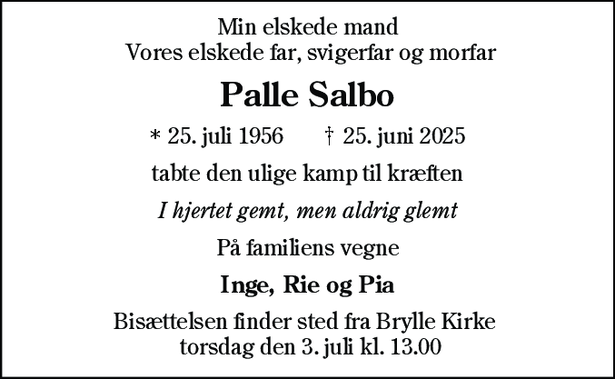 Dødsannonce for Palle Salbo