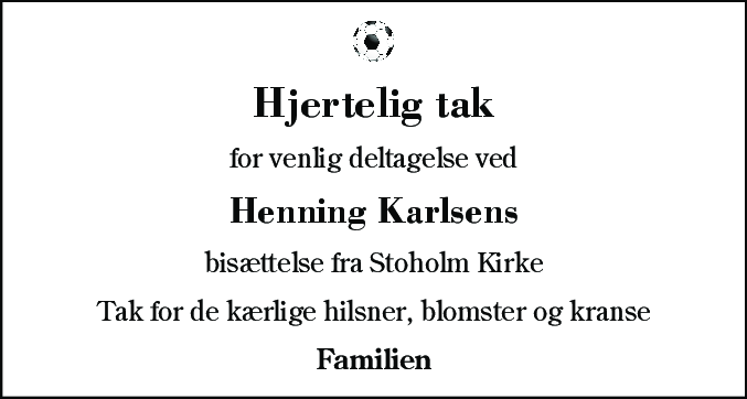 Dødsannonce for Rasmus Henning Erling Karlsen