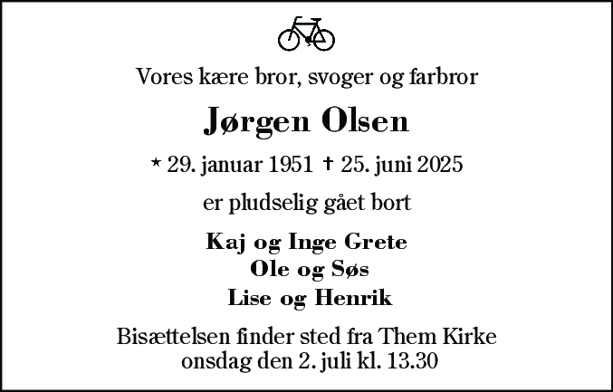 Dødsannonce for Jørgen Olsen