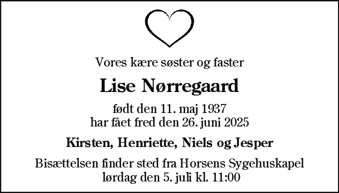 Dødsannonce for Lise Nørregaard