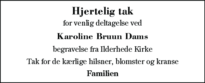 Dødsannonce for Karoline Bruun Dam