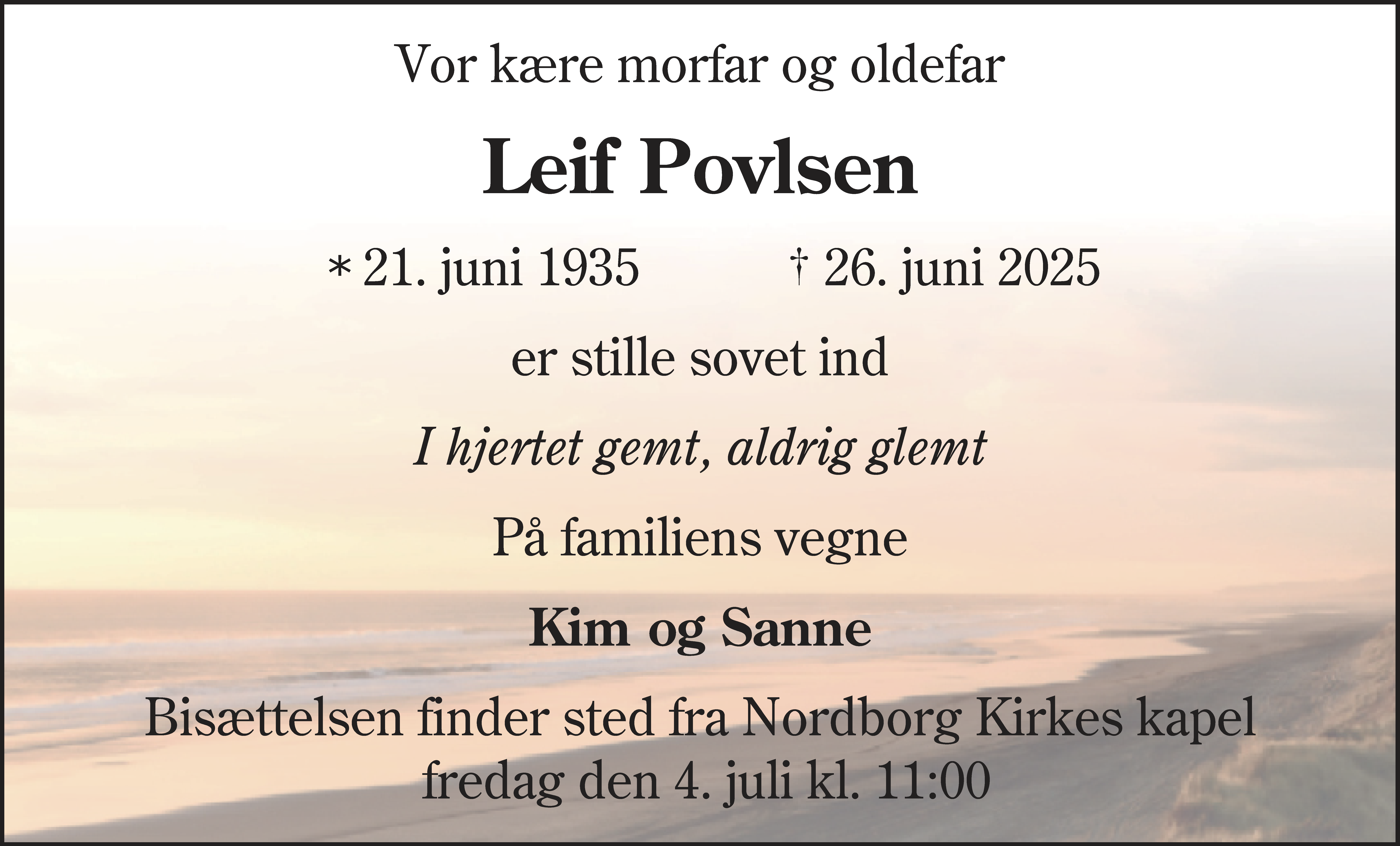 Dødsannonce for Leif Povlsen