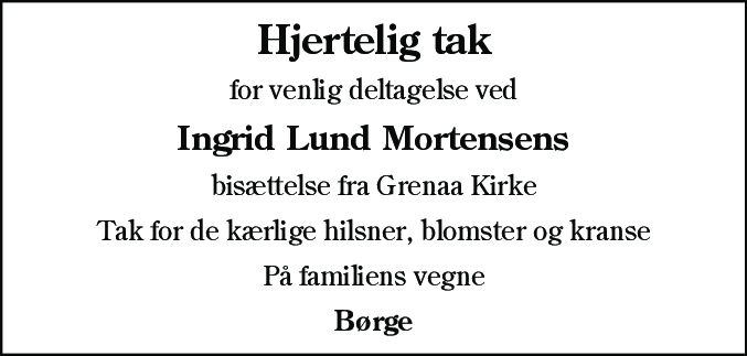 Dødsannonce for Ingrid Lund Mortensen