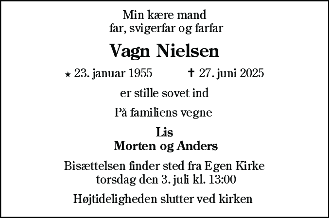 Dødsannonce for Vagn Nielsen