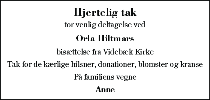 Dødsannonce for Orla Hiltmar