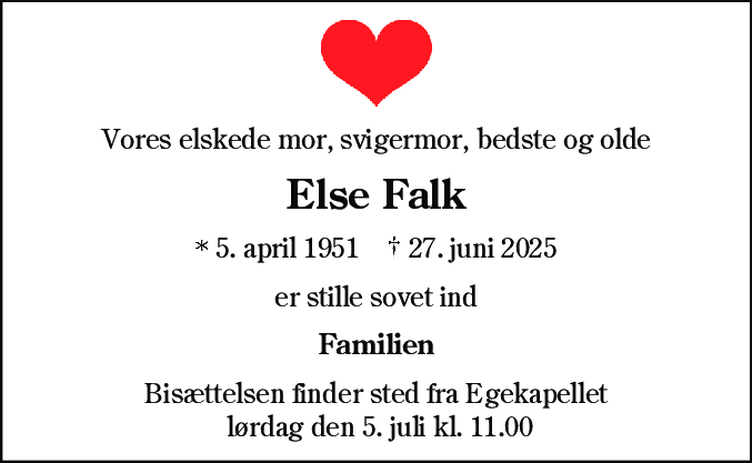 Dødsannonce for Else Falk