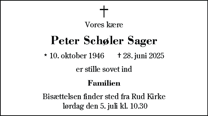 Dødsannonce for Peter Schøler Sager