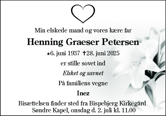 Dødsannonce for Henning Graeser Petersen