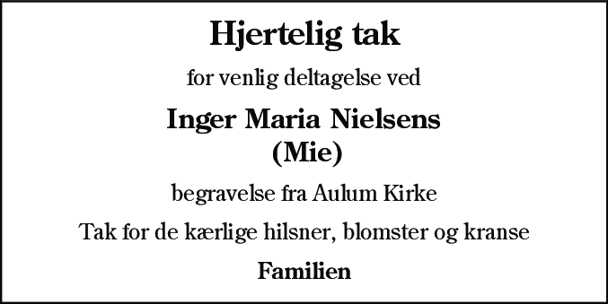 Dødsannonce for Inger Maria Nielsen