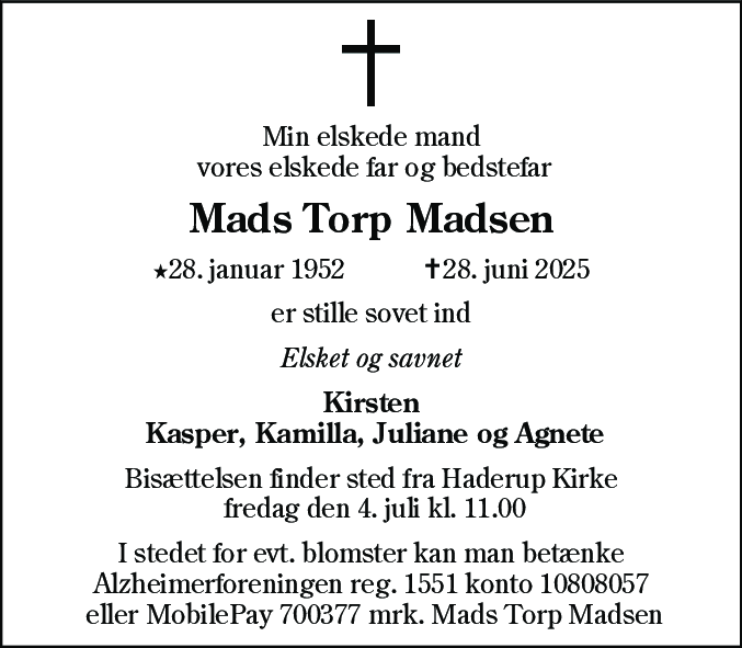 Dødsannonce for Mads Torp Madsen