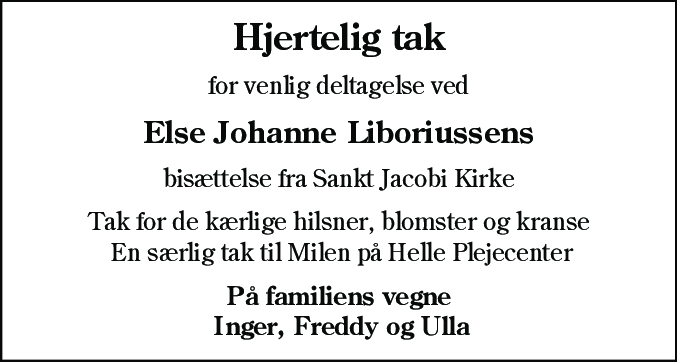 Dødsannonce for Else Johanne Liboriussen