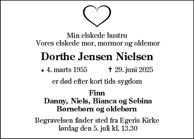 Dødsannonce for Dorthe Jensen Nielsen