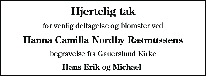 Dødsannonce for Hanna Camilla Nordby Rasmussen