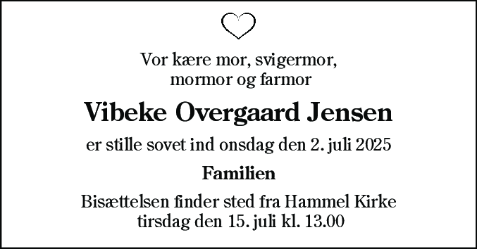 Dødsannonce for Vibeke Birgit Jensen