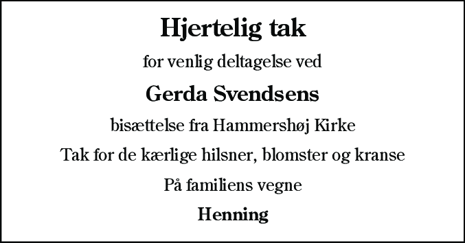 Dødsannonce for Gerda Svendsen