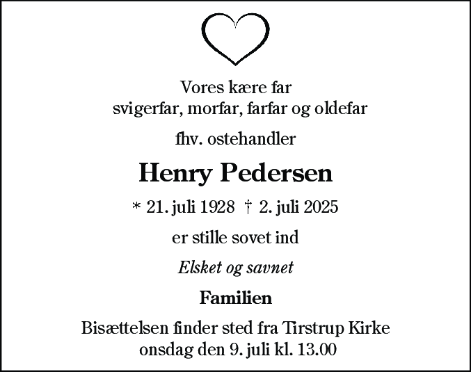 Dødsannonce for Henry Pedersen