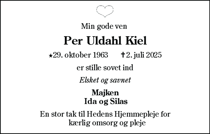 Dødsannonce for Per Uldahl Kiel