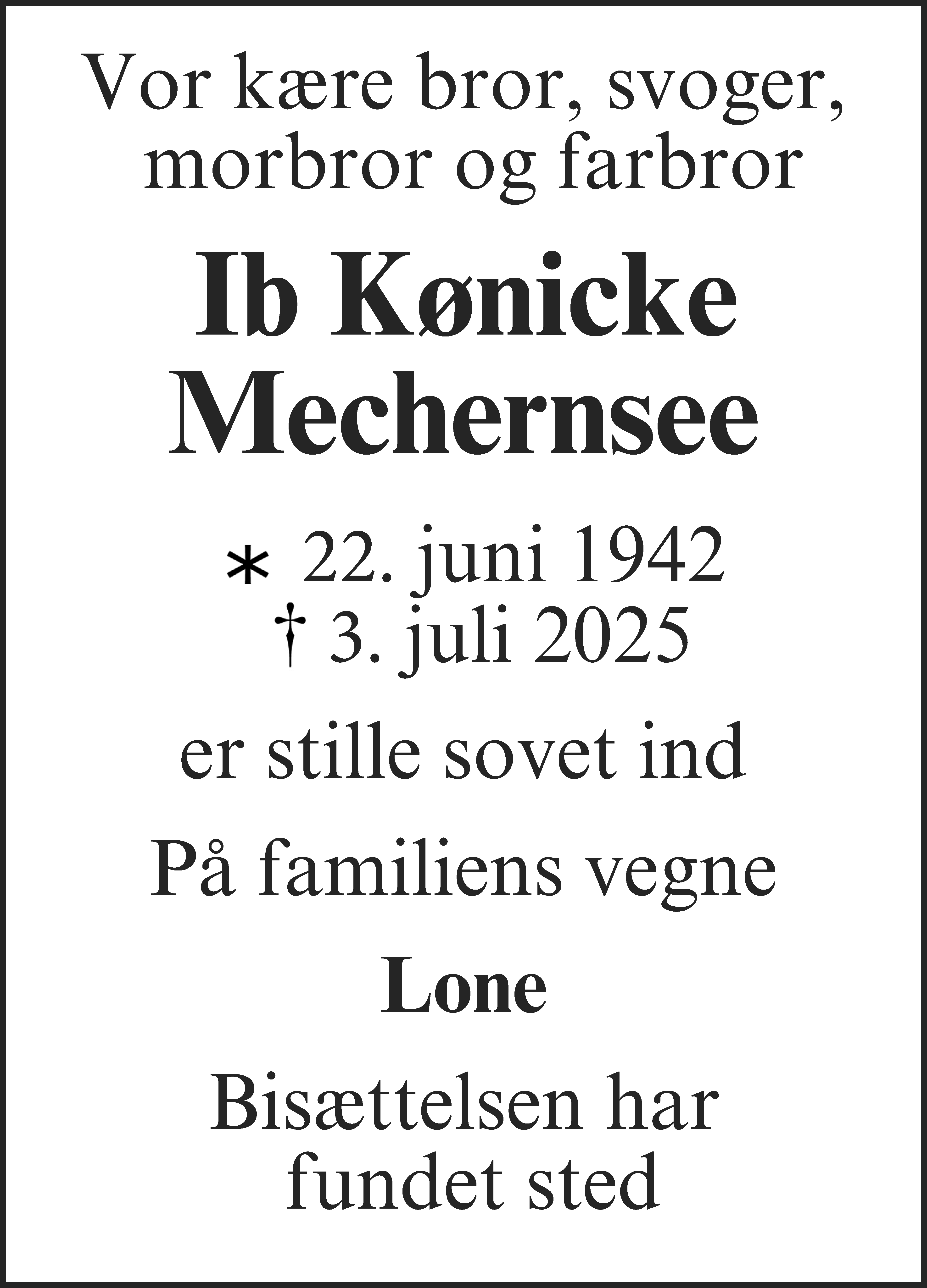 Dødsannonce for Ib Kønicke Mechernsee