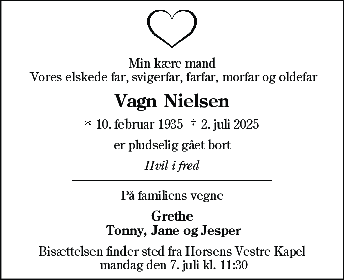 Dødsannonce for Vagn Nielsen