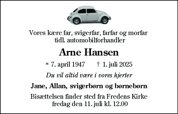 Dødsannonce for Arne Ricard Hansen