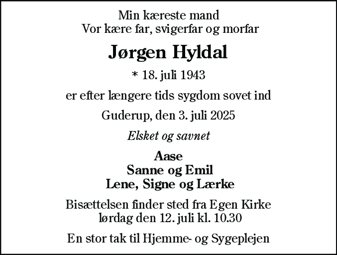 Dødsannonce for Jørgen Hyldal
