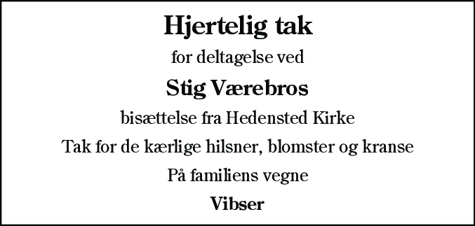 Dødsannonce for Stig Værebro
