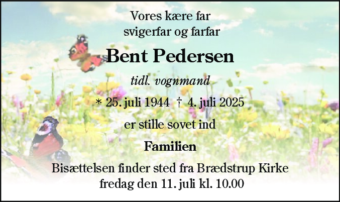 Dødsannonce for Bent Pedersen