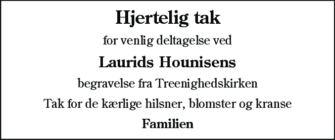 Dødsannonce for Laurids Hounisen