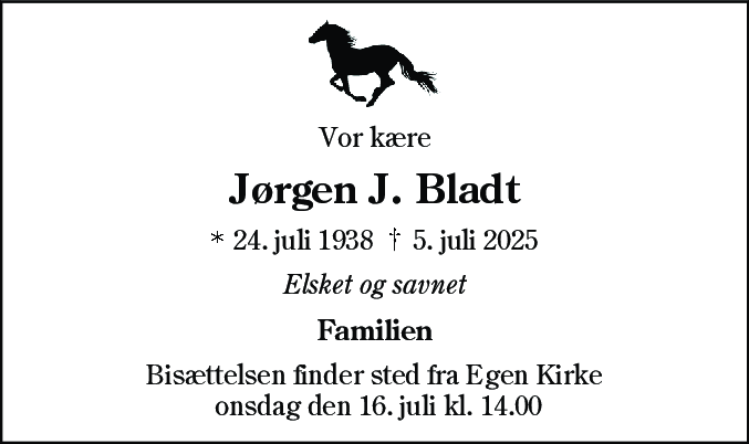 Dødsannonce for Jørgen Jørgensen Bladt