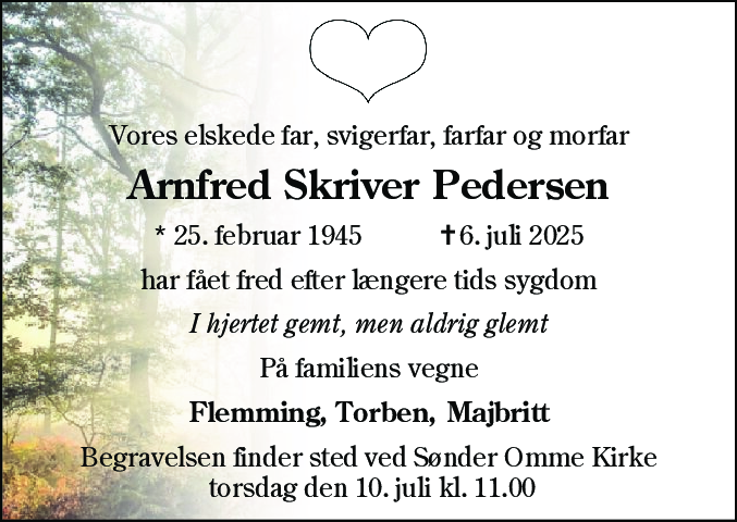 Dødsannonce for Arnfred Skriver Pedersen