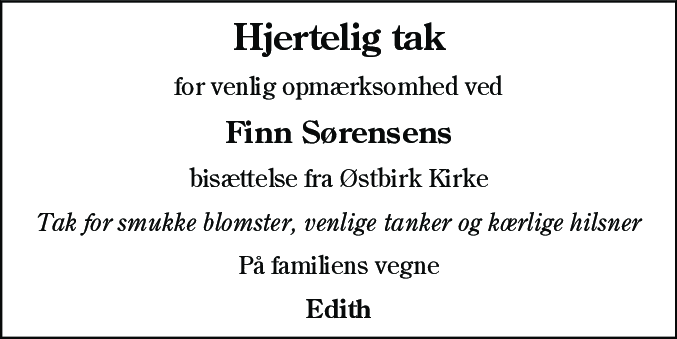 Dødsannonce for Finn Sørensen