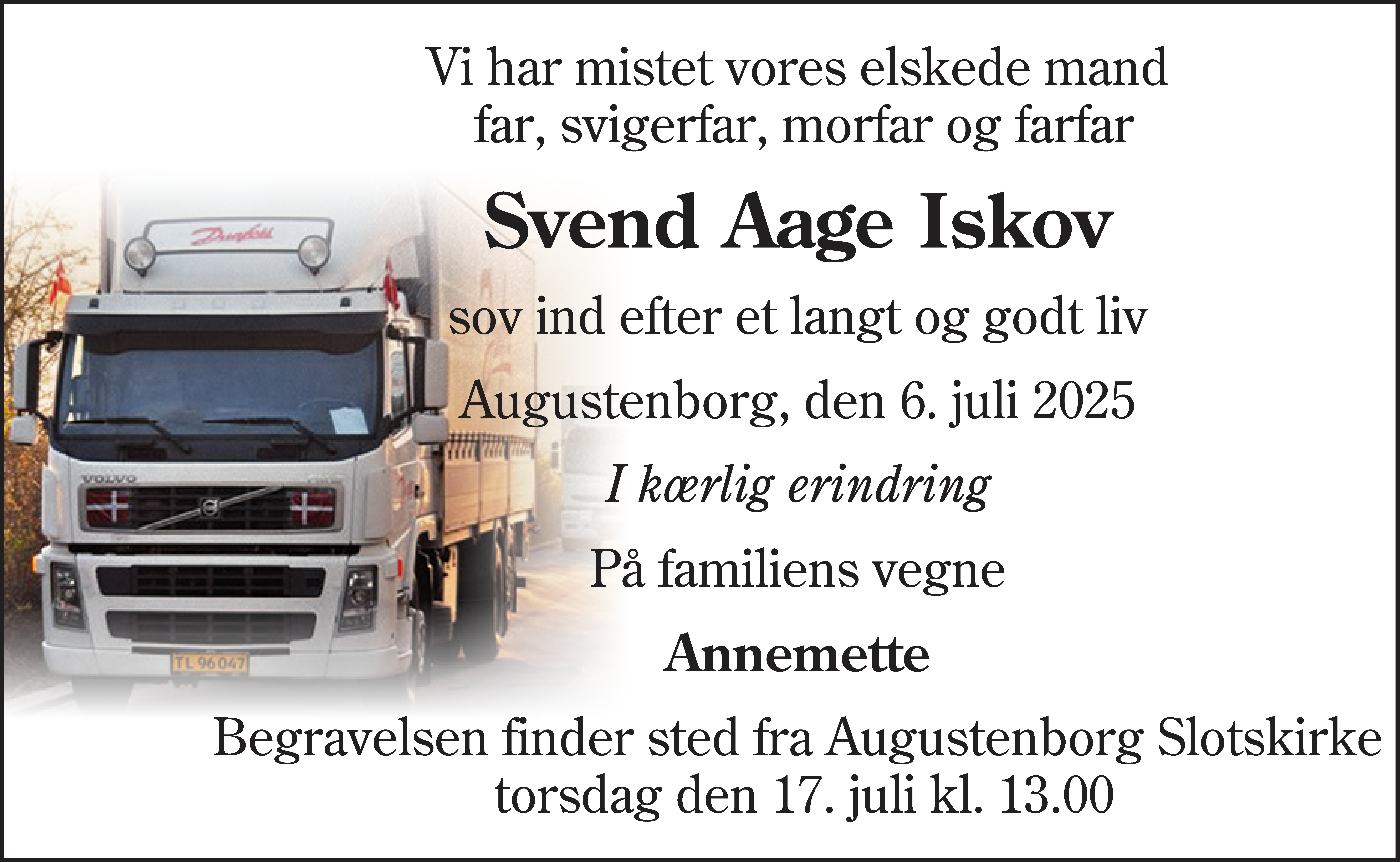 Dødsannonce for Svend Aage Iskov