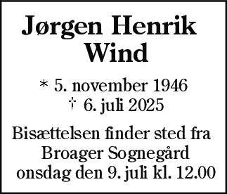 Dødsannonce for Jørgen Henrik Wind