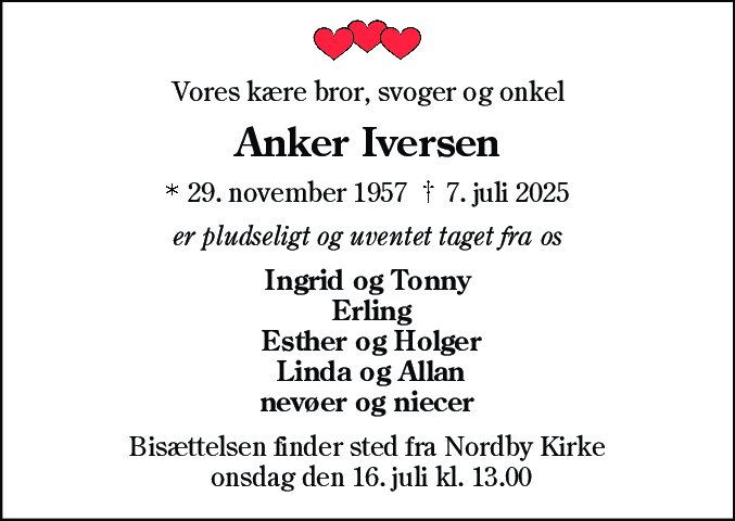 Dødsannonce for Anker Iversen