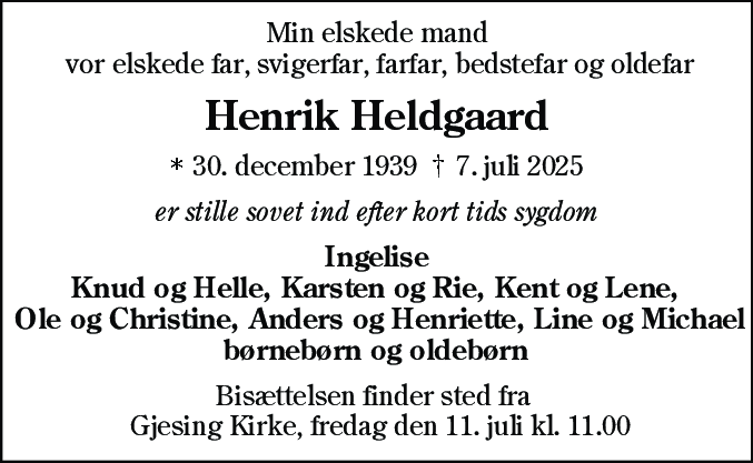Dødsannonce for Henrik Heldgaard