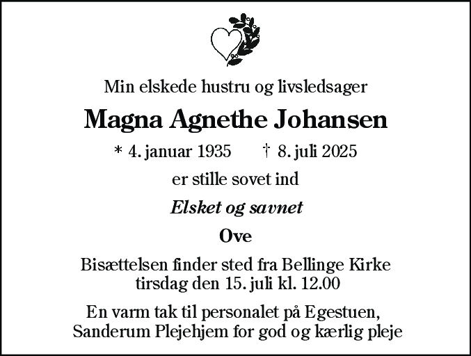 Dødsannonce for Magna Agnethe Johansen