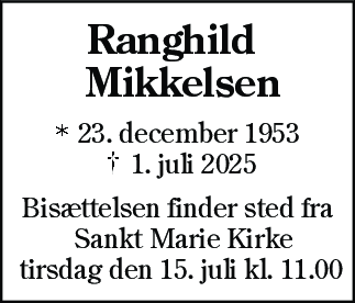 Dødsannonce for Ranghild Mikkelsen