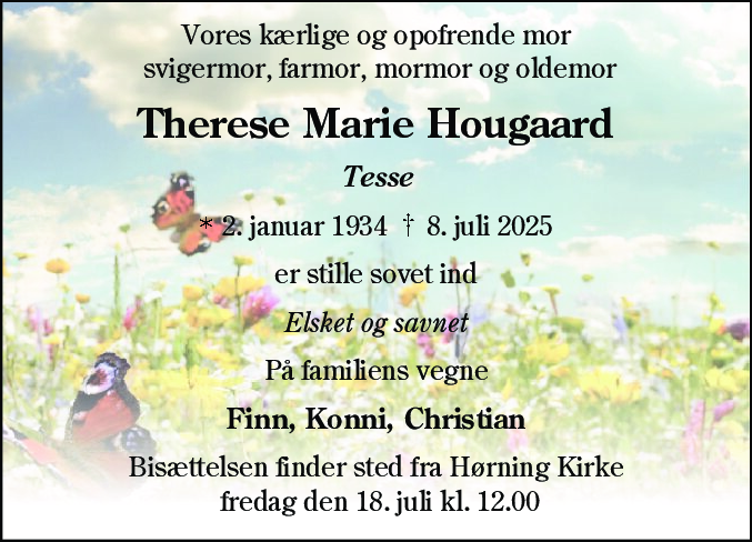 Dødsannonce for Therese Marie Hougaard