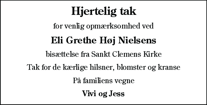 Dødsannonce for Eli Grethe Høj Nielsen