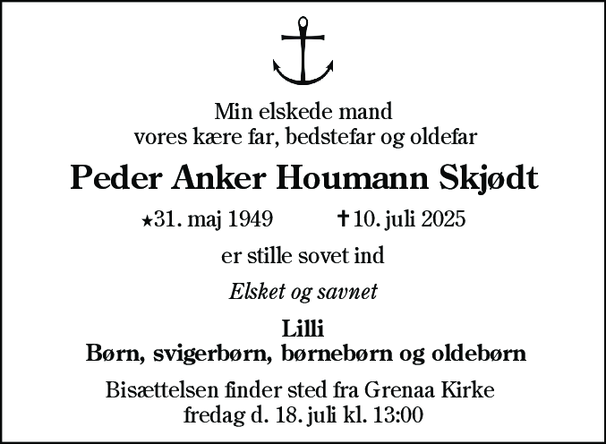 Dødsannonce for Peder Anker Houmann Skjødt