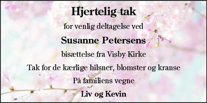 Dødsannonce for Susanne Petersen