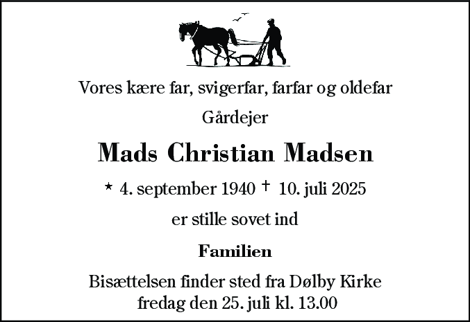 Dødsannonce for Mads Christian Madsen