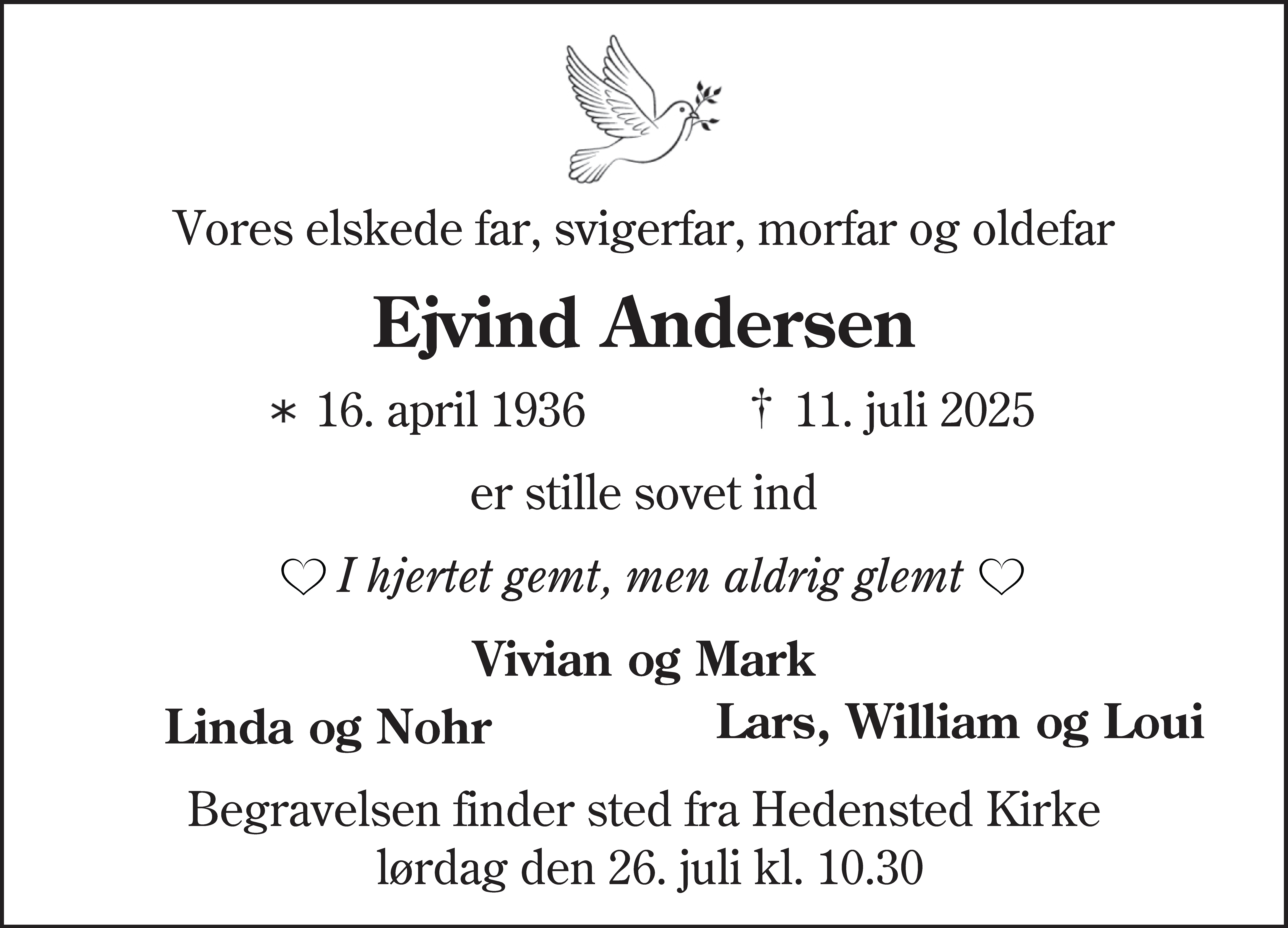 Dødsannonce for Ejvind Andersen