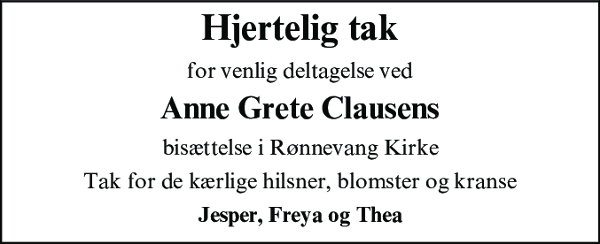 Dødsannonce for Anne Grete Clausen