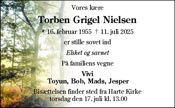 Dødsannonce for Torben Grigel Nielsen