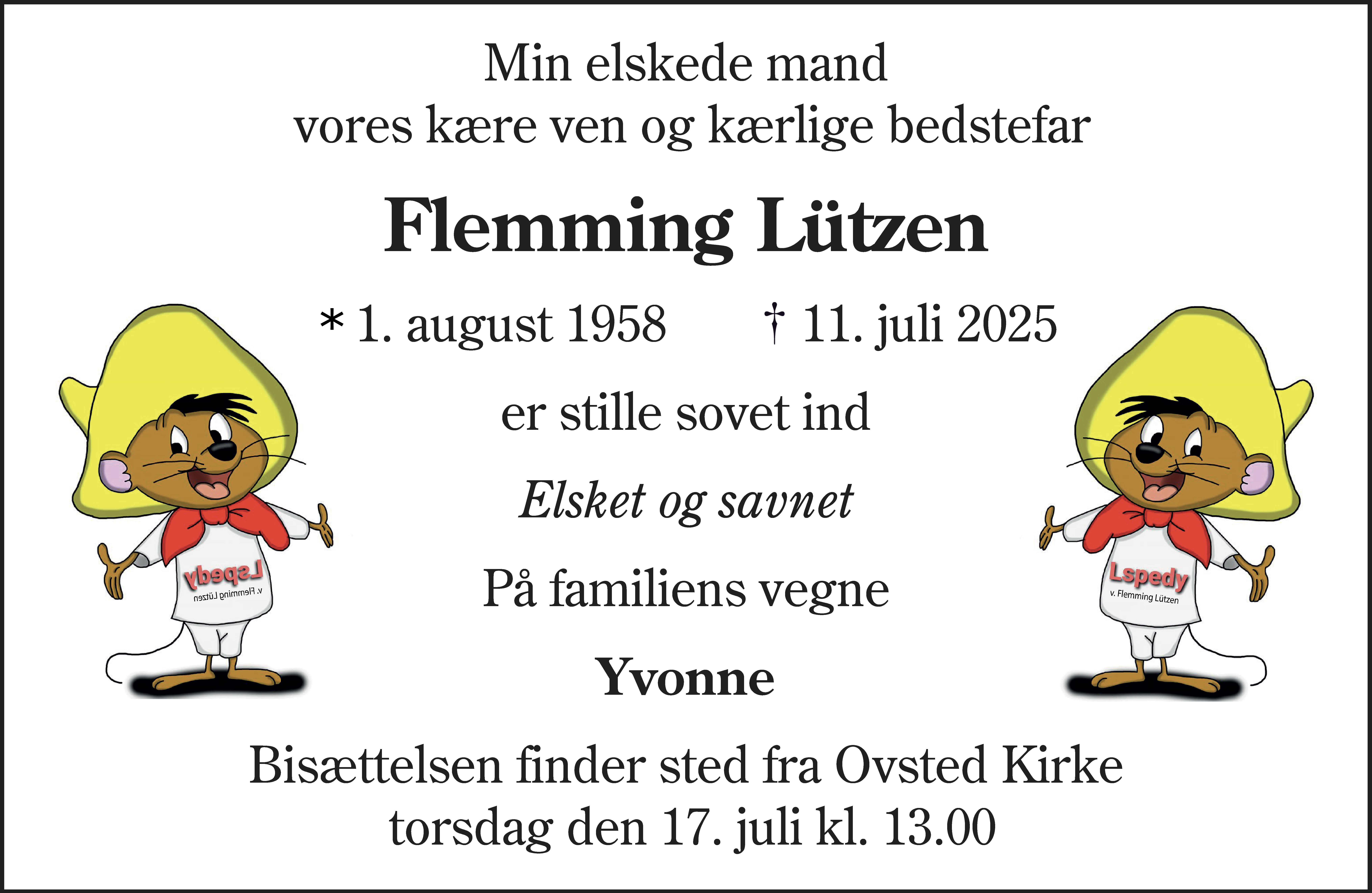 Dødsannonce for Flemming Lützen