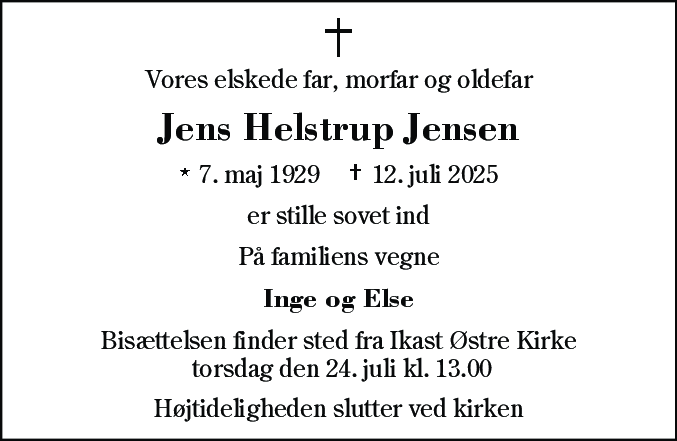 Dødsannonce for Jens Helstrup Jensen