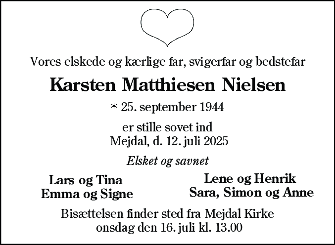 Dødsannonce for Karsten Matthiesen Nielsen
