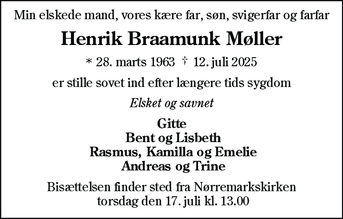 Dødsannonce for Henrik Braamunk Møller