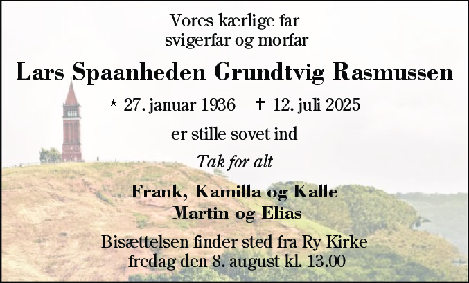 Dødsannonce for Lars Spaanheden Grundtvig Rasmussen